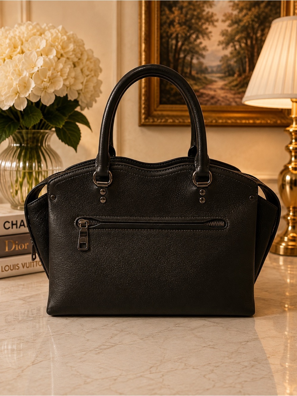 Coach 2018 Drew satchel NWOT black leather with suede sides retail $495 - Picture 4 of 11